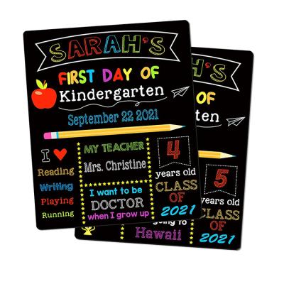 China Children Education Products Customized First Day & Past Day Of School Nursery Chalkboard Wooden Double Sided Back To School Sign With Printing for sale