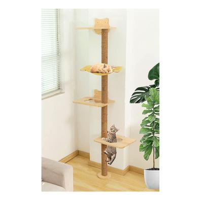 China Modern Stable Sustainable And Durable Cat Tree Pet Climbing Scratcher Wooden Cats Climbing Tower Cat Climbing Frames Wooden With Hammock for sale