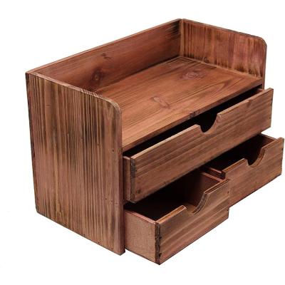 China Contemporary Rustic Wooden Desk Organizer Wooden Desktop Mail Holder for Office Supplies for sale