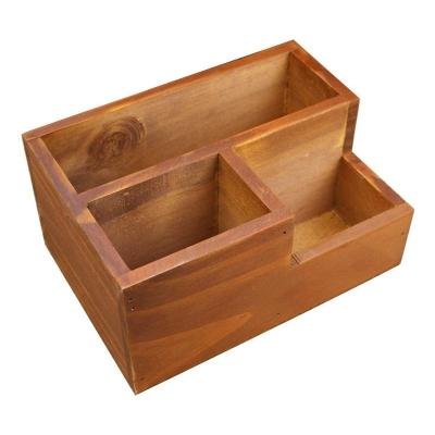 China Eco-friendly Wooden Desk Organizer Storage/Remote Cart Holder Wood Box Container for Office, Office Supplies, Home, End Table for sale