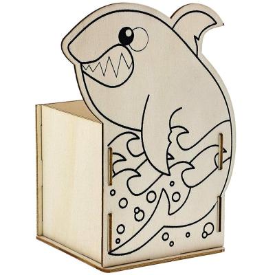 China DIY Eco-Friendly Customized Wood Painting And Crafts Shark Pen Holder Kit 3.5 x 5 Inches Pen Holder For Office for sale