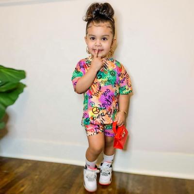 China SXCCYH European and American style children's suit 2022 popular girls fashion anti-shrink printed casual loose suit for sale