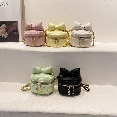 China SXCCYH waterproof women's bag red bow small perfume bucket bag parent-child bag chain messenger bag soft mouth earphone girl envelope for sale