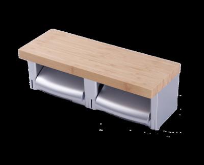 China Stainless Steel Modern Bamboo Toilet Paper Holder For Tissue With Phone Shelf for sale