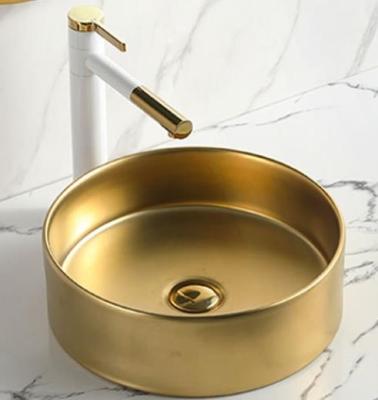 China Without Faucet Gold Color Bathroom Ceramic Sink for sale