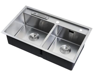 China Without Faucet Cupc Certified 304 Stainless Steel Double Bowl Handmade Kitchen Sink for sale