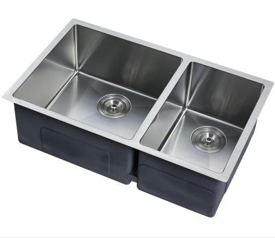 China Without Faucet Cupc Certified 304 Stainless Steel Double Bowl Handmade Kitchen Sink for sale