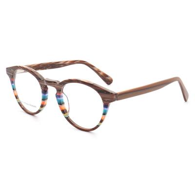 China Wholesale Casual Time Women Acetate Optical Glasses Frame Rx Eyewear K9233 Round Glass Frame Imitate Wood Men Customize Logo Blue Brown for sale