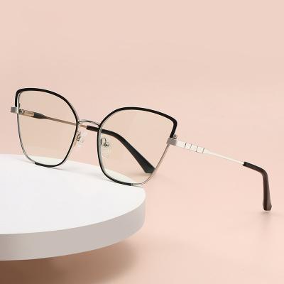 China Women's Oversized Metal Eyeglasses Computer Frame Glasses Casual Cat Eye Blue Light Blocking Time Glasses for sale