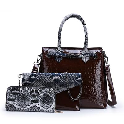 China Lady China factory selling online 3 bags in 1 handbag sets women handbags crocodile pattern leather bag for sale