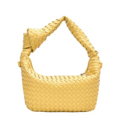 China Large Capacity High Quality PU Leather Strap Mobile Phone Zipper Purse Long Knitted Women Shoulder Handbag for sale