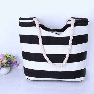 China Wholesale Tote Bag China Women Beach Bag Colorful Stripes Canvas Tote Bag Rope Handle for sale