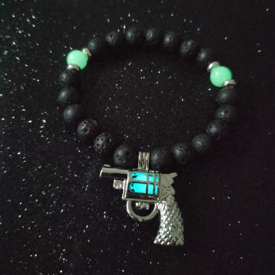 China High Quality/Factory Source Glow In The Dark Natural Volcanic Stone Luminous Bracelets Hollowed Out Gun Diy Jewelry Couples Bracelets Bangles for sale