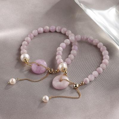 China New Retro Round Charm Female FASHIONABLE Jade Bracelets Natural Stone Purple Dangle Crystal Beaded Donut Safety Buckle Bracelets for sale