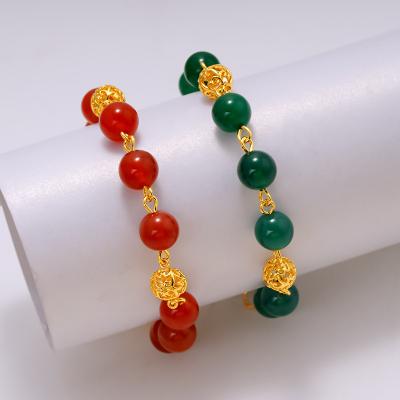 China High Quality National/Factory Source Style Natural Red Agate Bracelet Hollowed Out Gold Plated Round Women Beaded Bracelets Stacked for sale