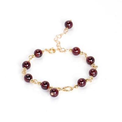 China Fashionable Women's Real Red Wine Gold Copper Plated Chain Bracelet Garnet Korean Garnet Niche Bangle Bracelet for sale