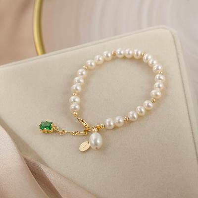 China CLASSIC Real Natural Freshwater Pearl Bracelet Ladies 14K Full Gold Plated Bracelet Jewelry With Rhinestone Pendant for sale