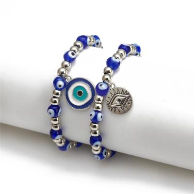 China FASHIONABLE Hot Selling Handmade Adjustable Natural Beaded Eye Elastic Chain Charm Blue Devil Bracelets For Women for sale