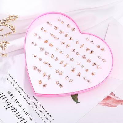 China 36 Pairs Cute Mixed Random Design Fashion Mini Female Earrings Plastic Stud Earrings Set For Women for sale