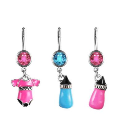 China New FASHIONABLE Style Stainless Steel Belly Bar Custom Button Ring Baby Bottle Clothes Shape Dangle Navel Nail for sale