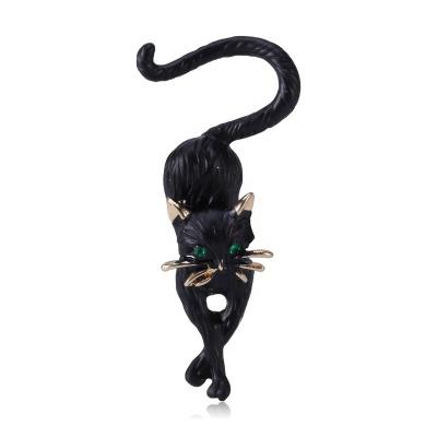 China Fashionable Design Creative Gift Pins Black Cartoon Cat Brooch Animal Crystal 3D Cat Brooch for sale