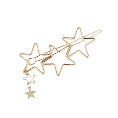 China Fashion hot selling European and American fashion women's metal hollow star hairpin gold-plated hair clip for women girls for sale