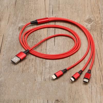 China Charging And Transfer Data 1.2M Zinc Alloy Copper 2.1A-3A Braided Fast Charging 3 In 1 Usb Cable For Android for sale