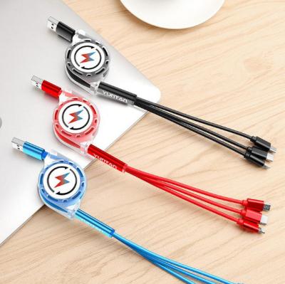 China Hot Selling MP3/MP4 Player 2.1a Retractable 3 In 1 Charger Micro Usb Cable Type C Mobile Phone Charging Cable for sale