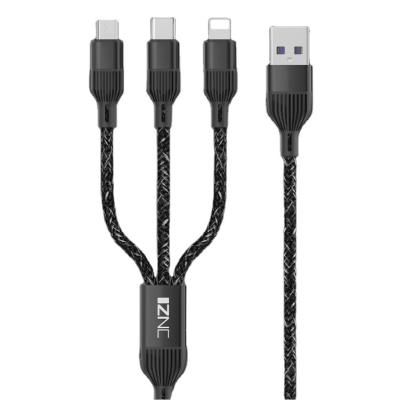 China MP3/MP4 Player 1.2 Meter Super Fast Charging USB To Type-C 66W 6A Black 3 In 1 Data Charger Nylon Braided Cable For Apple for sale