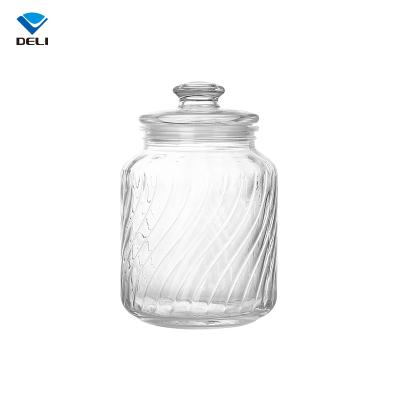 China New Design NIL High Quality GROCERY 2.2L 74.4oz Cheap Clear Water Wave Pattern Food Storage Jar Large Honey Glass Jars With Lid for sale