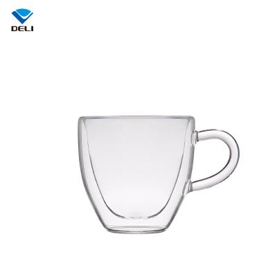 China Viable GROCERY Fashion Style 80ml 2.7oz Large Mouth High Borosilicate Double Layer Easy Clean Solid Glass Mugs for sale