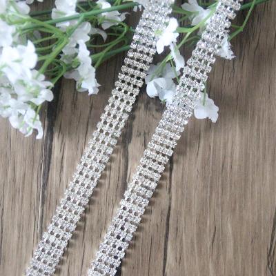 China Wholesale 4 Rows SS12 Crystal Rhinestone Chain Trimming Bridal Sash Applique Wedding Sash Garment Accessories Nickel Free RC92202-1 for sale