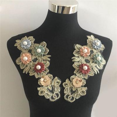 China Wholesale Fashion 3D Embroidery Patch For Wedding Dress Embroidery Applique Evening Wear Rhinestone Patch LSEP135 for sale