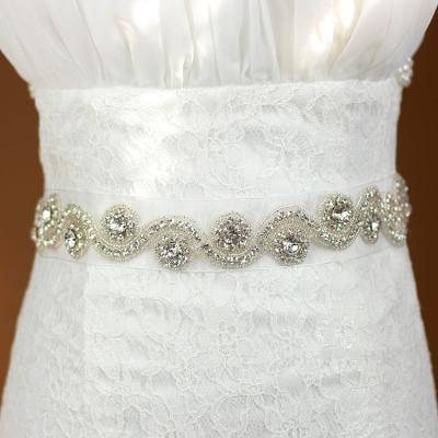 China Wholesale Flatback Crystal Bridal Sash Wedding Dress Sash Crystal Rhinestone Pearl Applique Silver Beaded Patch Bridal Sash LSBS004 for sale