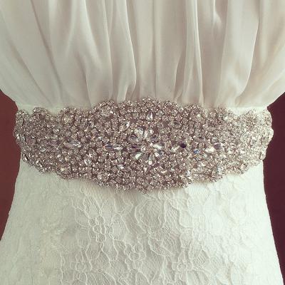 China Wholesale Flatback Crystal Bridal Sash Wedding Dress Sash Crystal Rhinestone Pearl Applique Silver Beaded Patch Bridal Sash LSBS010 for sale