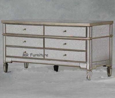 China US Style Mirrored Drawer Chest , Gold Trimming Mirrored Glass Chest Of Drawers for sale