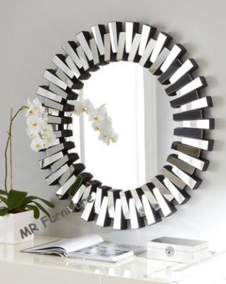 China Round Modern 3D Wall Mirror For Living Room Silver / Gold Trimming for sale