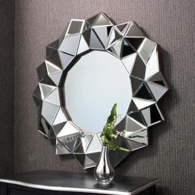 China Hotel Round 3D Wall Mirror 35 Inches / Customer Size Faceted Framless Design for sale