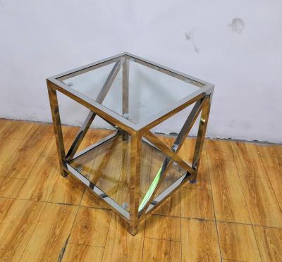 China Polished Silver Stainless Steel Frame Tempered glass top End Table for sale