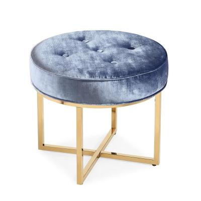 China Round Velvet Stool Ottoman with Stainless Steel leg for shipping mall for sale