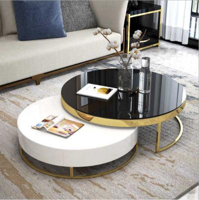 China 2 Pieces Round Drawer Metal Base Mable Top Coffee Table for Living Room for sale