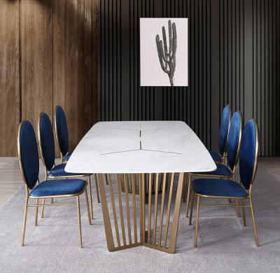 China Modern Dining Stainless Steel Base Artificial Marble Dining Table with 6 chairs for sale