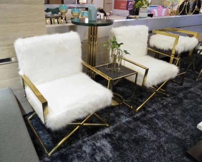 China Leisure Gold Stainless Steel Faux Fur Single Sofa Chair for Living Room for sale