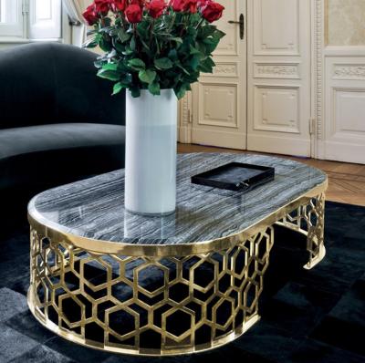 China Luxury Oval Coffee Table Stainless Stain frame Artificial Marble Top for Living Room for sale