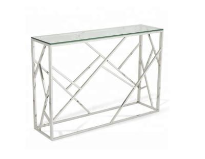 China Hot Sale Rectangular Console Table Hallway Table Stainless Steel Legs Tempered Glass Top for sale