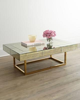 China Mirror Furniture Metal Geometric Frame Coffee Table Console table with Stainless Steel Base for sale