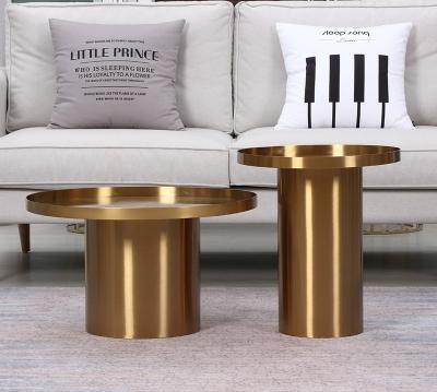 China Modern Style Brass accent Stainless Steel Frame Round Coffee Table Side  table End table for sale