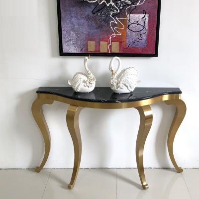 China Unique Gold Stainless Steel Curved Frame Marble Top Demilune Console table Hallway table for sale