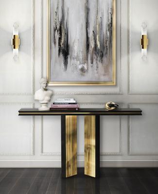 China Contemporary Brass Stainless Steel Wood Frame Console table Hallway table for sale