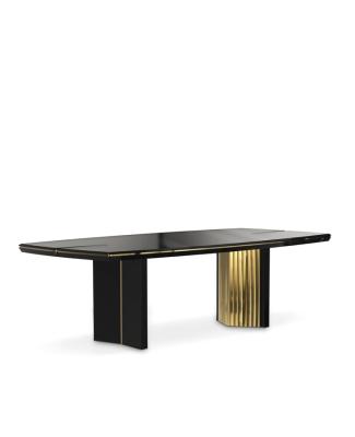 China Contemporary Polished Brass Stainless Steel Black lacquer Wood Frame Dining Table for sale